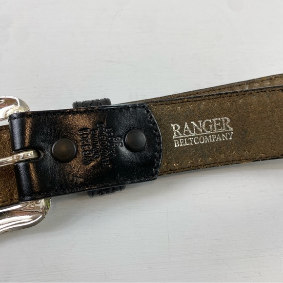 Ranger Belt Company Women’s Black Brown Concho Handtooled Leather Belt Sz 36 - Picture 5 of 14